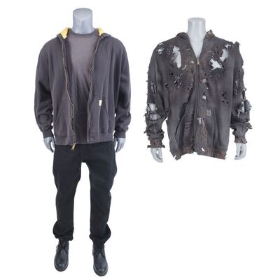 Lot #334: MARVEL'S LUKE CAGE (T.V. SERIES, 2016 - 2018) - Luke Cage's Growhouse Costume and Fire Damaged Bullet Attack Hoodie