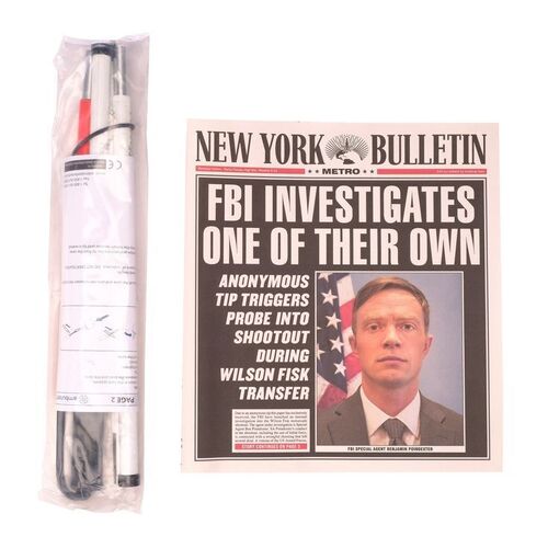 Lot #348: MARVEL'S DAREDEVIL (T.V. SERIES, 2015 - 2018) - Matt Murdock's Unused Collapsible Cane and New York Bulletin Newspaper Cover