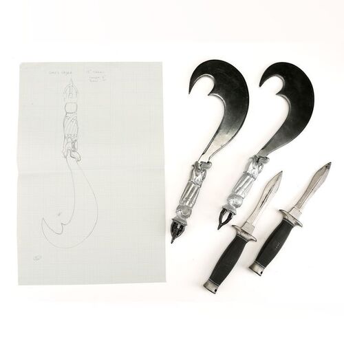 Lot #356: MARVEL'S IRON FIST (T.V. SERIES, 2017 - 2018) - Madame Gao's Metal Blade and Stunt Blade with Concept Art and Two Stunt Knives