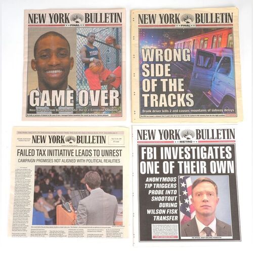 Lot #362: MARVEL - VARIOUS PRODUCTIONS (T.V. SERIES, 2015 - 2019) - Set of Four New York Bulletin Newspapers