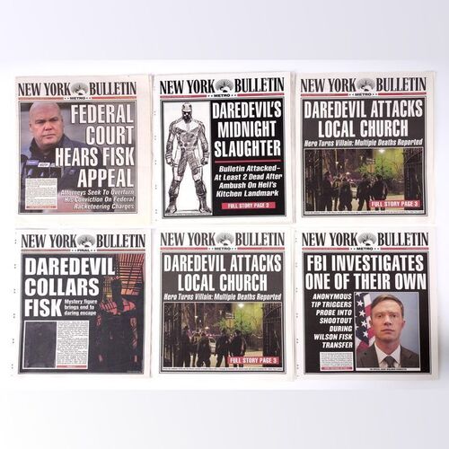 Lot #367: MARVEL'S DAREDEVIL (T.V. SERIES, 2015 - 2018) - Set of Six New York Bulletin Newspapers