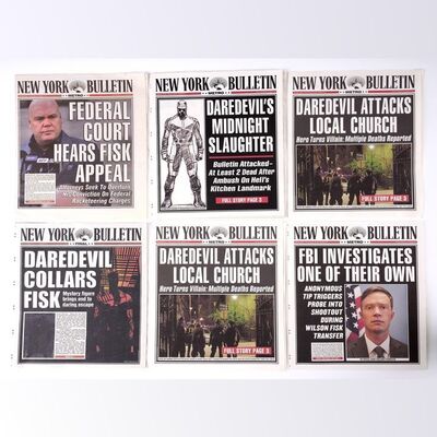 Lot #367: MARVEL'S DAREDEVIL (T.V. SERIES, 2015 - 2018) - Set of Six New York Bulletin Newspapers