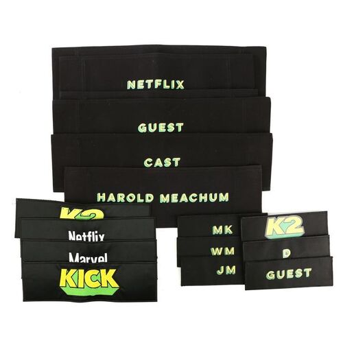 Lot #393: MARVEL'S IRON FIST (T.V. SERIES, 2017 - 2018) - Harold Meachum's Chairback, Five Additional Chairbacks, and 10 Labels