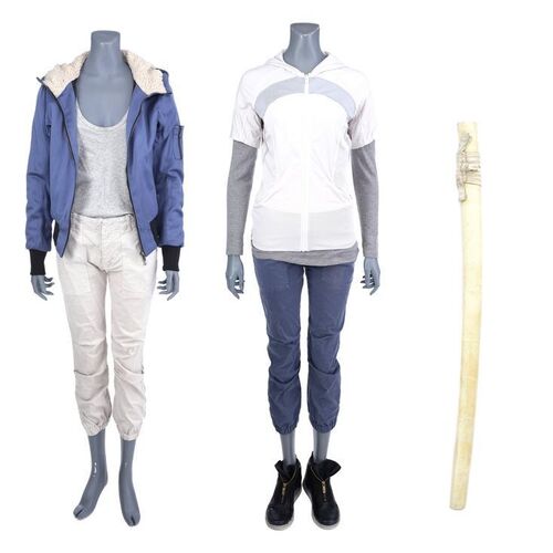 Lot #413: MARVEL'S THE DEFENDERS (T.V. SERIES, 2017) - Colleen Wing's Defenders Costume and Blue Jacket Costume with Stunt Sheath