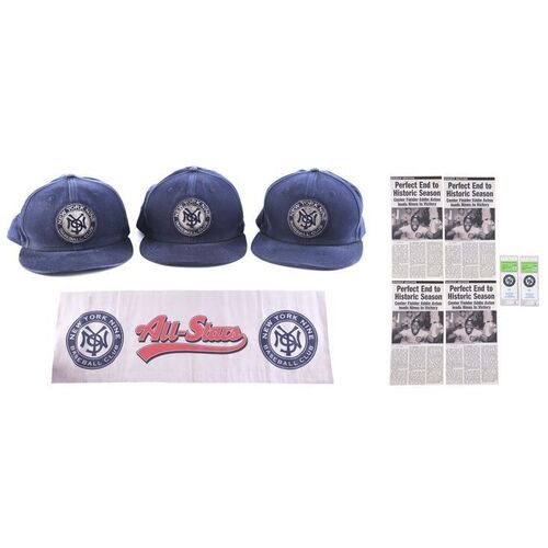 Lot #428: MARVEL'S LUKE CAGE (T.V. SERIES, 2016 - 2018) - Three New York Nine Hats with Banner, News Clippings, and Game Tickets