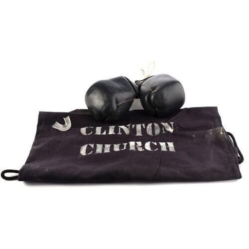 Lot #436: MARVEL'S DAREDEVIL (T.V. SERIES, 2015 - 2018) - Jack Murdock's Stunt Boxing Gloves, Mouthguard, and Matt Murdock's Clinton Church Punching Bag Cover