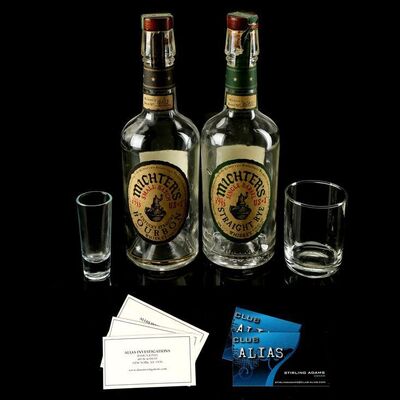 Lot #443: MARVEL'S JESSICA JONES (T.V. SERIES, 2015 - 2019) - Set of Jessica Jones' Drinking Accoutrements with Alias Investigations and Club Alias Business Cards