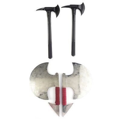 Lot #448: MARVEL'S IRON FIST (T.V. SERIES, 2017 - 2018) - Pair of The Hand Metal Hatchets with Pair of Hatchet Men's Stunt Hatchets