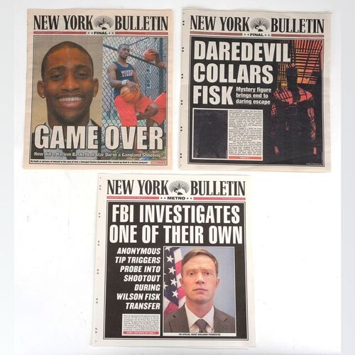 Lot #452: MARVEL - VARIOUS PRODUCTIONS (T.V. SERIES, 2015 - 2019) - Set of Three New York Bulletin Newspapers