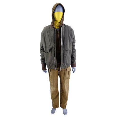 Lot #461: MARVEL'S IRON FIST (T.V. SERIES, 2017 - 2018) - Danny Rand's Face Mask with Triad Parlay Meeting Costume and Stunt Jacket