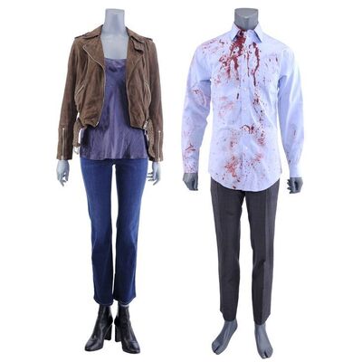 Lot #466: MARVEL'S THE PUNISHER (T.V. SERIES, 2017 - 2019) - Dinah Madani's Date with Billy Russo and Carson Wolf's Crime Scene and Bloodied Death Costume