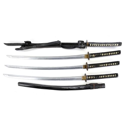 Lot #470: MARVEL'S DAREDEVIL (T.V. SERIES, 2015 - 2018) - Set of Three Wood Stunt Katanas and One Katana with Sheath