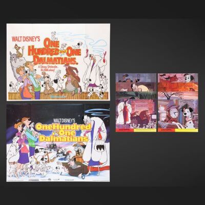 Lot #1 - 101 DALMATIANS (1961) - Two UK Quads and Complete Set of Eight British Front of House Cards, 1976, 1985