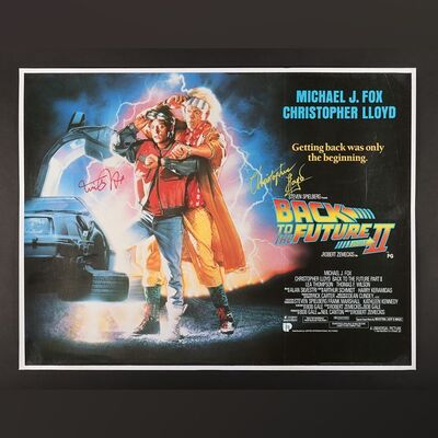 Lot #39 - BACK TO THE FUTURE PART II (1989) - Michael J. Fox and Christopher Lloyd Autographed UK Quad, 1989