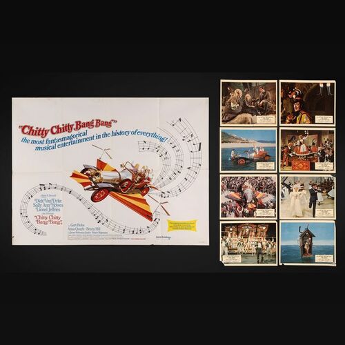 Lot #80 - CHITTY CHITTY BANG BANG (1968) - UK Style A Quad and Complete Set of Eight British Front of House Lobby Cards, 1978
