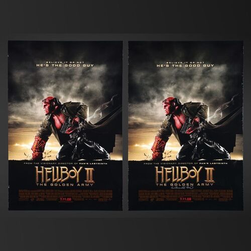 Lot #89 - HELLBOY II: THE GOLDEN ARMY (2008) - De Lane Lea Studios Collection: Double-Sided Guillermo del Toro Autographed One-Sheet and Unmarked One-Sheet, 2008