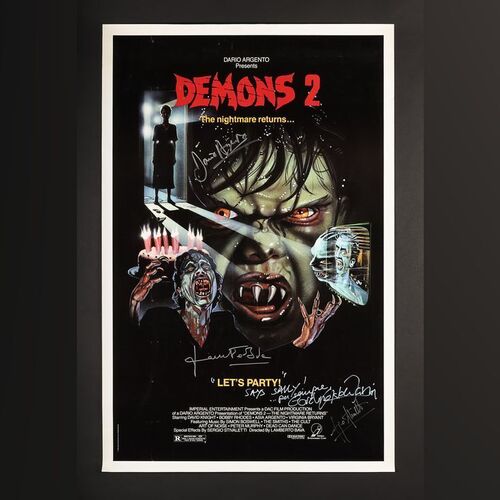 Lot #97 - DEMONS 2 (1986) - US One-Sheet Autographed by Dario Argento, Lamberto Bava and Others, 1987
