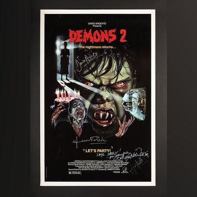 Lot #97 - DEMONS 2 (1986) - US One-Sheet Autographed by Dario Argento, Lamberto Bava and Others, 1987