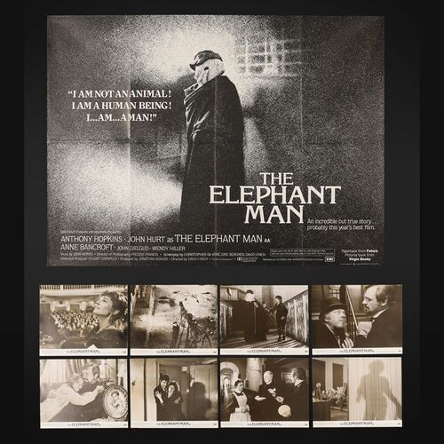 Lot #110 - THE ELEPHANT MAN (1980) - UK Quad and Complete Set of Eight British Front of House Cards, 1980