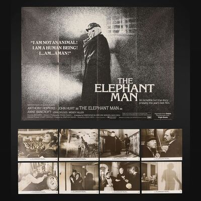 Lot #110 - THE ELEPHANT MAN (1980) - UK Quad and Complete Set of Eight British Front of House Cards, 1980