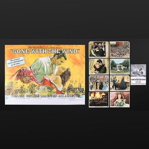 Lot #136 - GONE WITH THE WIND (1939) - UK Quad,Complete Set of Eight British Front of House Cards and Cast List, 1970s