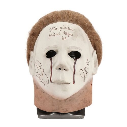 Lot #148 - HALLOWEEN II (1981) - John Carpenter, Jamie Lee Curtis and Dick Warlock Autographed Michael Myers Mask