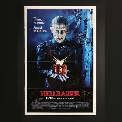 Lot #156 - HELLRAISER (1987) - US One-Sheet Autographed by Clive Barker, Doug Bradley, Ashley Laurence and Others, 1987