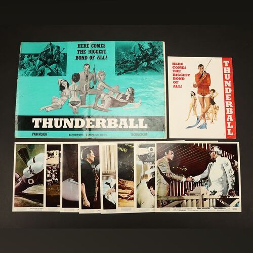 Lot #187 - JAMES BOND: THUNDERBALL (1965) - Complete Set of Eight British Front of House Cards, Exhibitors' Campaign Book and Press Leaflet, 1965