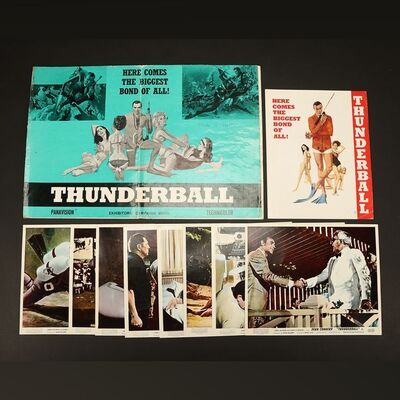 Lot #187 - JAMES BOND: THUNDERBALL (1965) - Complete Set of Eight British Front of House Cards, Exhibitors' Campaign Book and Press Leaflet, 1965