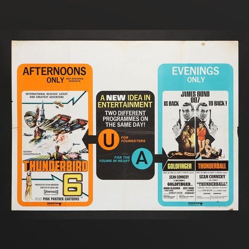 Lot #191 - GOLDFINGER (1964) / THUNDERBALL (1965) / THUNDERBIRD 6 (1968) - UK Quad Poster, 1968