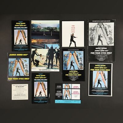 Lot #234 - JAMES BOND: FOR YOUR EYES ONLY (1981) - Signed Royal World Charity Premiere Material, Set of Eight British Front of House Cards and Press Items, 1981