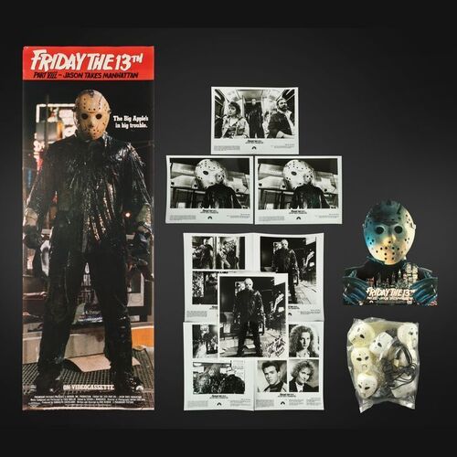 Lot #284 - FRIDAY THE 13TH PART VIII: JASON TAKES MANHATTAN (1989) - Mario Kirner Collection: Kane Hodder Autographed Photo, Decorative Lights, Black-and-white Photos, Video Poster and Counter Standee