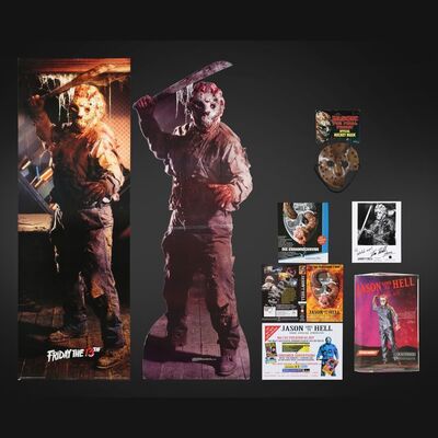 Lot #285 - JASON GOES TO HELL: THE FINAL FRIDAY (1993) - Mario Kirner Collection: Large Standee, Kane Hodder Autographed Photo, Video and Promo Material