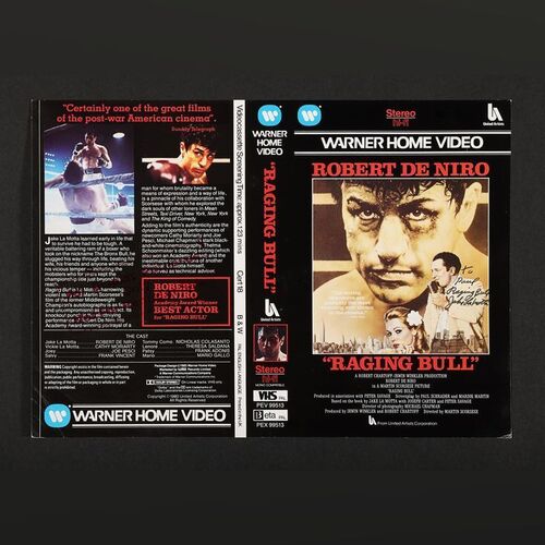 Lot #332 - RAGING BULL (1980) - Jake LaMotta Autographed Video Cover, 1980