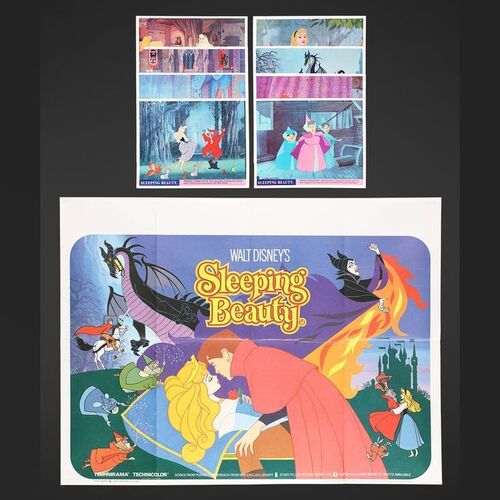 Lot #346 - SLEEPING BEAUTY (1959) - UK Quad and Complete Set of Eight British Front of House Cards, 1970s