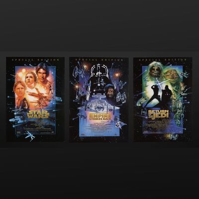 Lot #406 - STAR WARS SPECIAL EDITION TRILOGY (1997) - Set of Three Sir Alec Guinness Autographed Posters with Hand-Written Calling Card, 1997