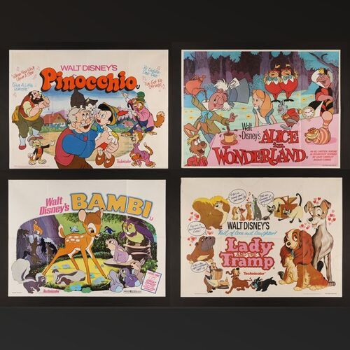 Lot #442 - VARIOUS WALT DISNEY TITLES (1940-1955) - Four UK Quads, 1970s
