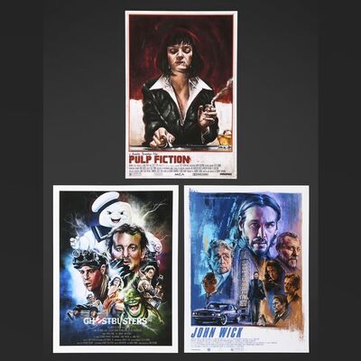 Lot #507 - GHOSTBUSTERS (1984), PULP FICTION (1994) AND JOHN WICK (2014) - Three Signed Hand-Numbered Limited Edition Prints by Robert Bruno, 2013-2021