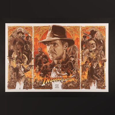Lot #519 - INDIANA JONES TRILOGY (1981 -1989) - Hand-Numbered Bottleneck Gallery Timed Edition Print by Grzegorz "Gabz" Domaradzki, 2018
