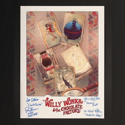 Lot #576 - WILLY WONKA & THE CHOCOLATE FACTORY (1971) - Peter Ostrum, Julie Dawn Cole, Paris Themmen and Michael Bollner Autographed Limited Edition Bottleneck Gallery Print by Fernando Reza, 2019