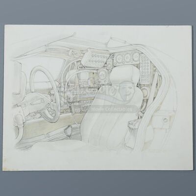 BACK TO THE FUTURE (1985) - Ron Cobb Hand-Drawn DeLorean Interior Artwork