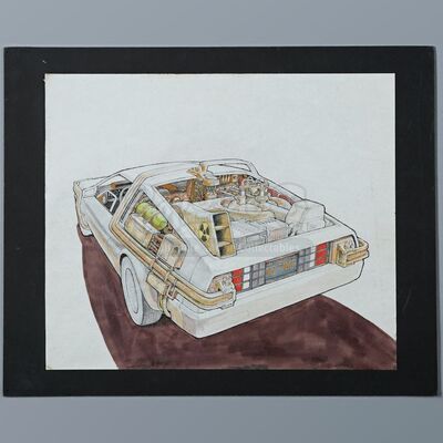 BACK TO THE FUTURE (1985) - Ron Cobb Hand-Drawn DeLorean Coloured Exterior Artwork