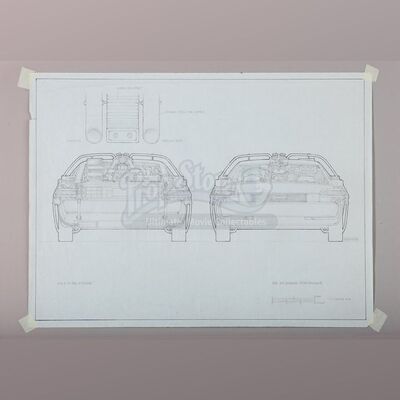 BACK TO THE FUTURE (1985) - Ron Cobb Hand-Drawn DeLorean Front and Rear View Artwork