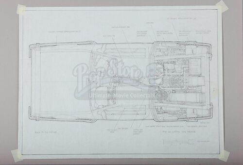 BACK TO THE FUTURE (1985) - Ron Cobb Hand-Drawn DeLorean Time Machine Overhead Plan Artwork