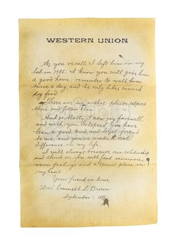 BACK TO THE FUTURE PART II (1989) - Marty McFly's (Michael J. Fox) Oversized Western Union Letter