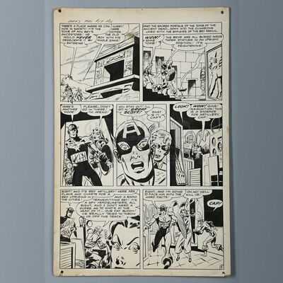 CAPTAIN AMERICA / MEN'S ADVENTURES #27 (1954) - Mort Lawrence Hand-Drawn Captain America Page Five Artwork