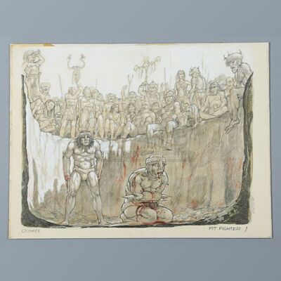 CONAN THE BARBARIAN (1982) - Ron Cobb Hand-Drawn 'Pit Fighter I' Artwork