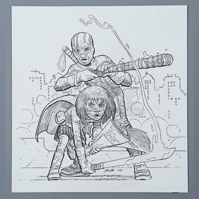 THE KICK-ASS / SHORTLIST #121 (2010) - John Romita Jr. Hand-Drawn Kick-Ass and Hit-Girl Magazine Cover Artwork