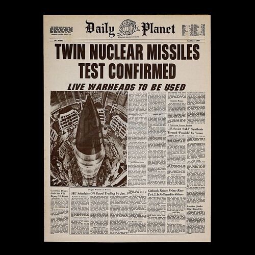 SUPERMAN (1978) - Daily Planet "Twin Nuclear Missiles Test Confirmed" Newspaper Front Page