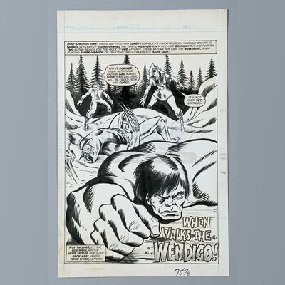 WOLVERINE / MIGHTY WORLD OF MARVEL #199 (1976) - John Romita Jr. and Duffy Vohland Hand-Drawn Hulk and Wolverine Page 1 Title Splash UK Reprint Artwork